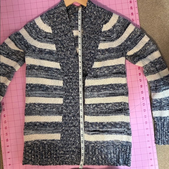 Eddie Bauer Navy and Cream Striped Cardigan - Picture 2 of 9